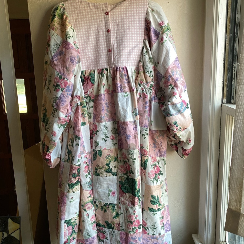 Floral Patchwork Mini Dress in Pink and Cream